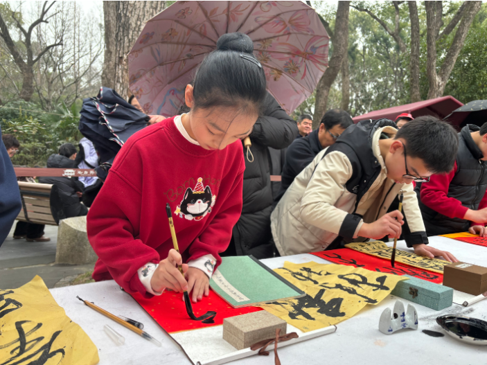 百名少年笔墨书新春 醉白池公园书法大会迎马年